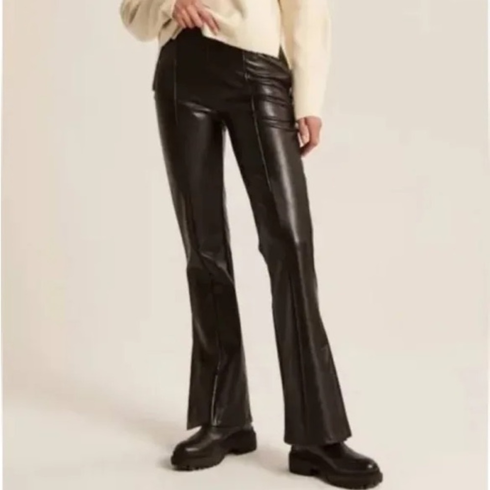 A&F Curve Love Vegan Leather Split-Hem Flare Pant